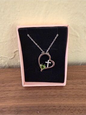 I Am a Child of God Heart Cross Necklace Green Stone Christian Jewelry